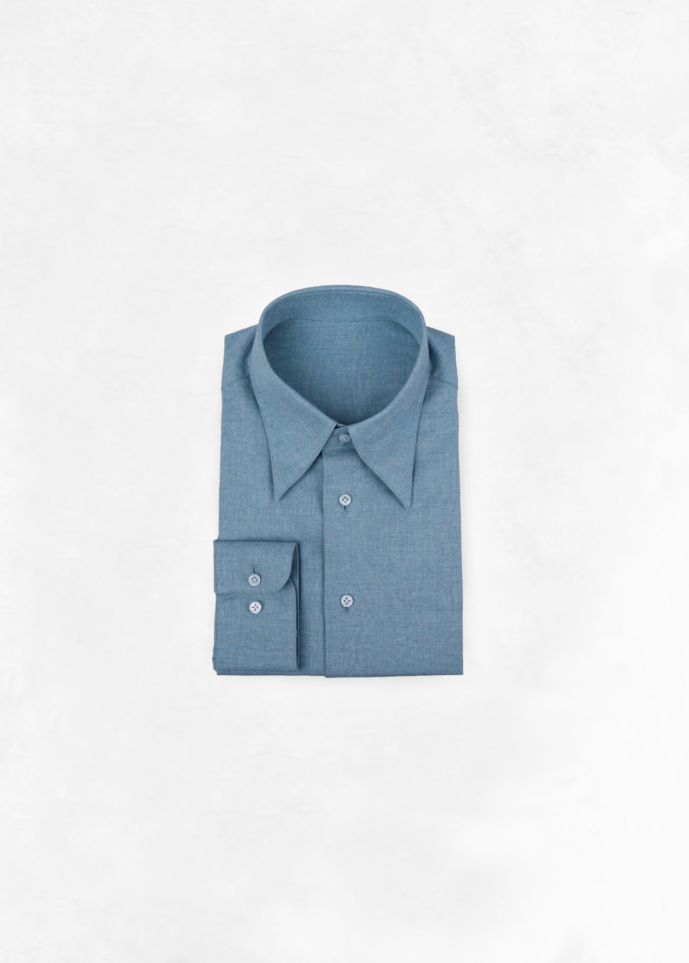 Soft Kent Collar Shirt in Flannel - Aquamarine