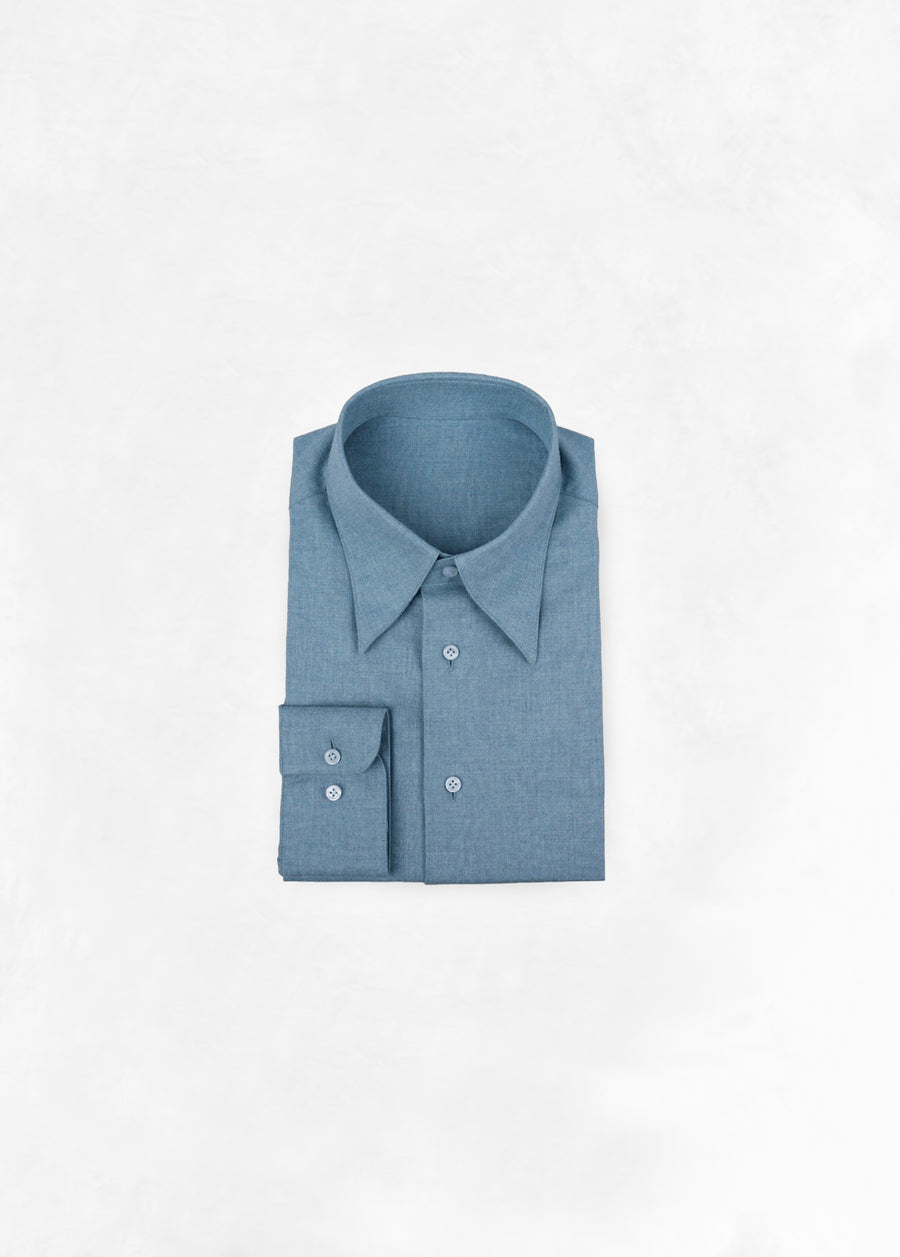 Soft Kent Collar Shirt in Flannel - Aquamarine