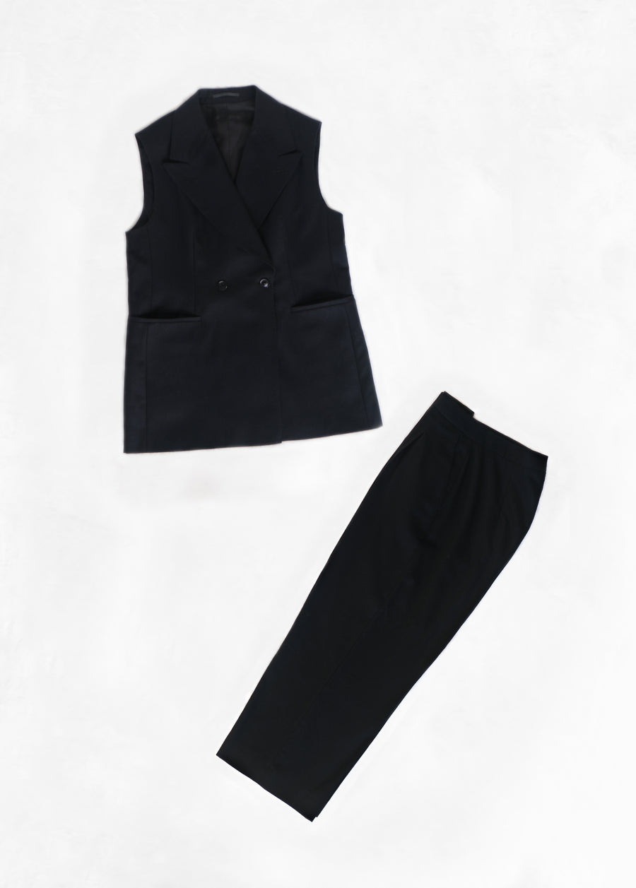 Suit with Long Vest in Flannel - Black