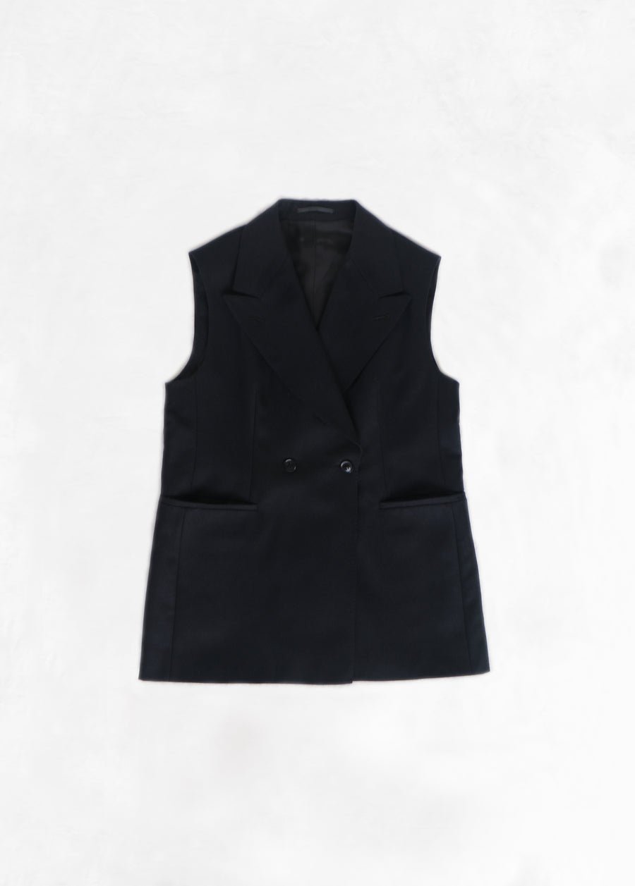 Double Breasted Long Vest in Flannel - Black