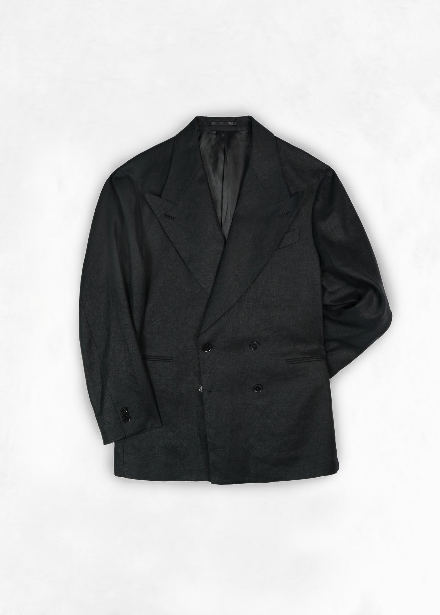 Double Breasted Undarted Jacket - Black Linen