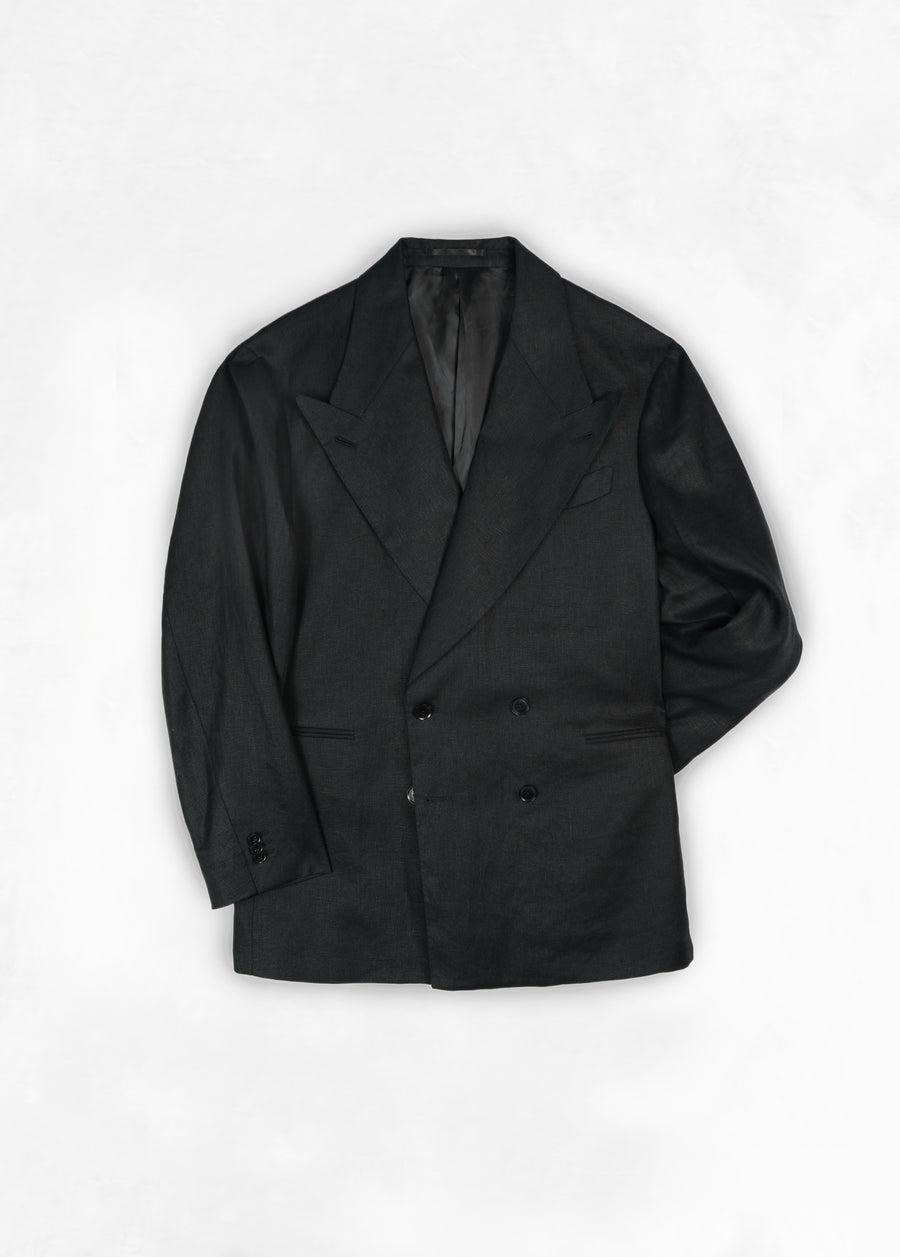Double Breasted Undarted Jacket - Black Linen