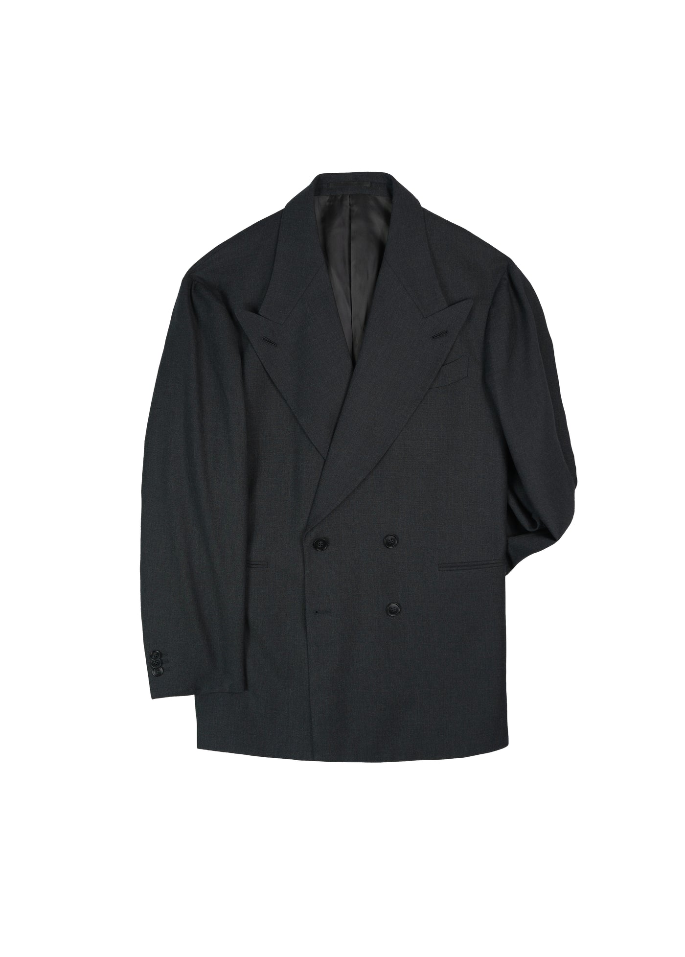 Double Breasted Undarted Jacket - Charcoal Grey High twist wool