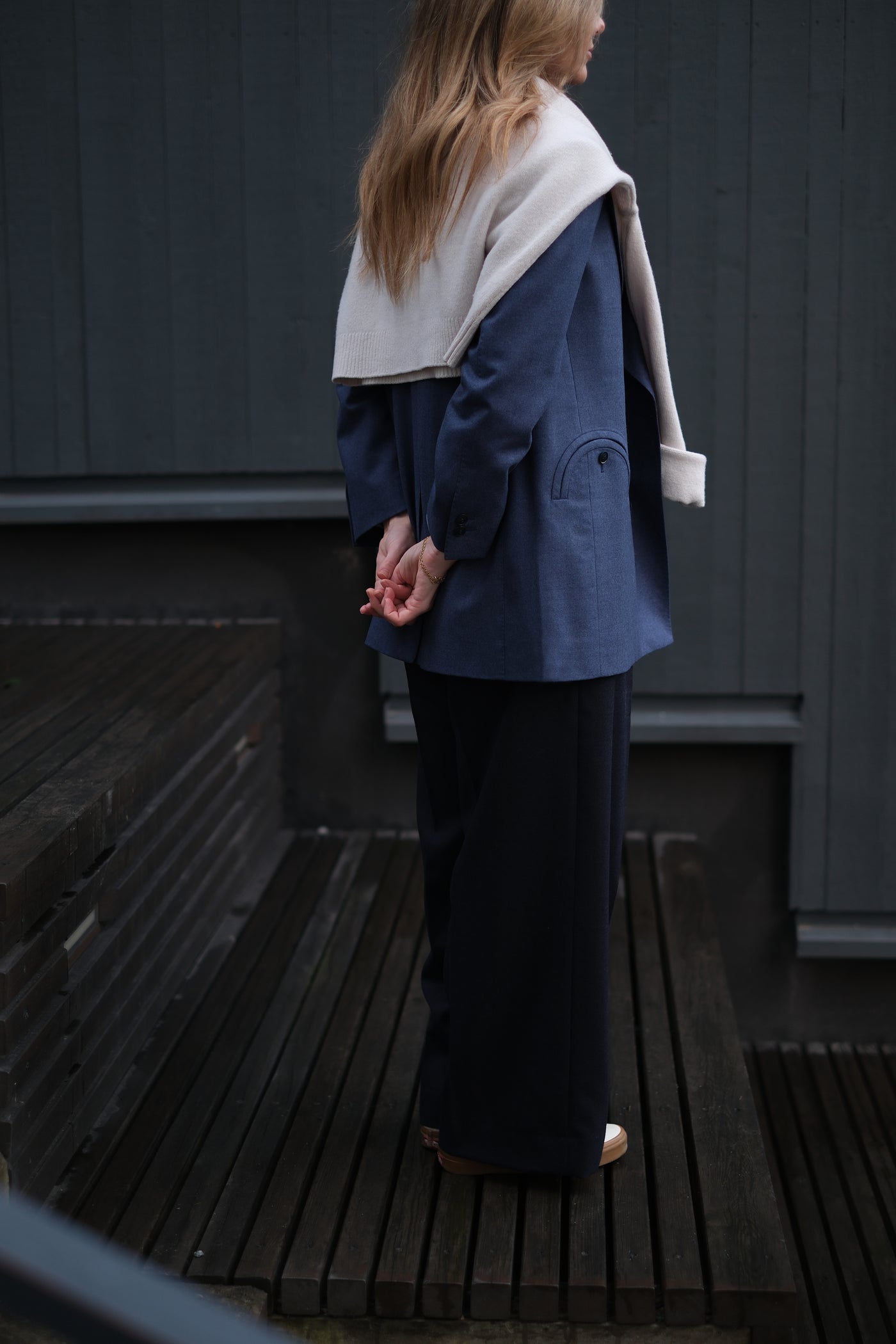 Double Breasted Jacket in Flannel - Indigo Blue