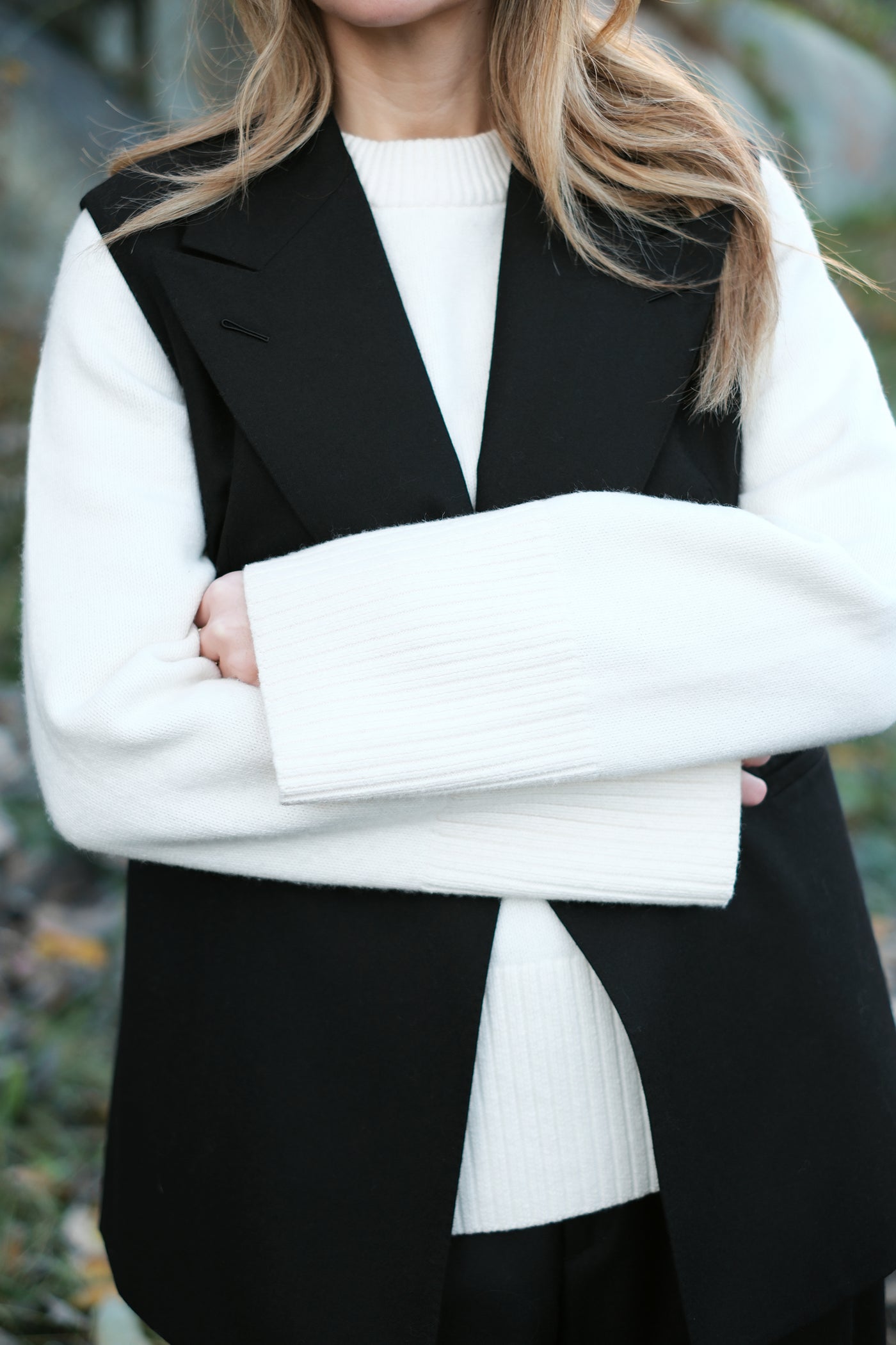 Double Breasted Long Vest in Flannel - Black