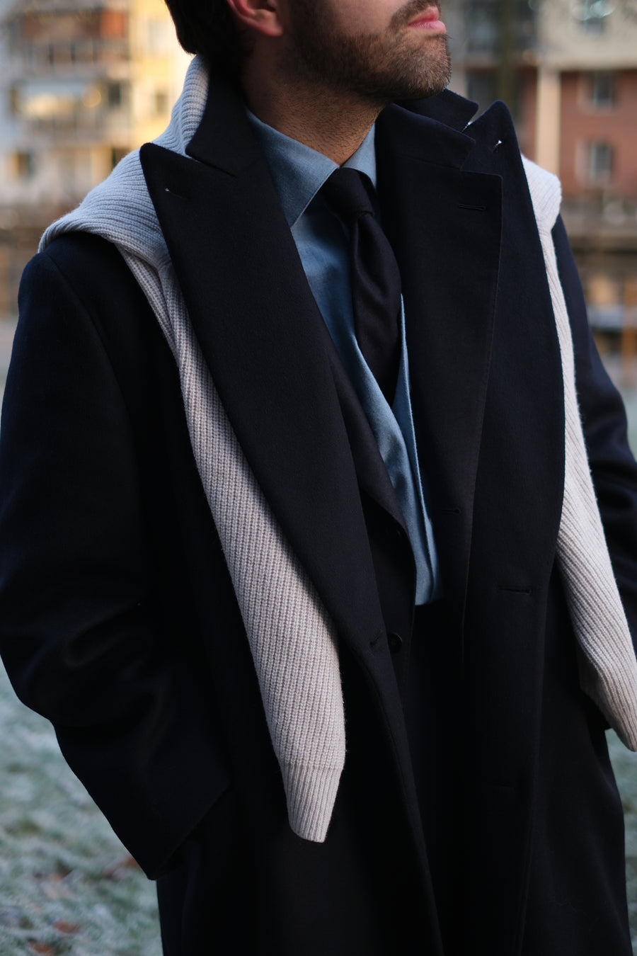 Double Breasted Long Coat - Navy