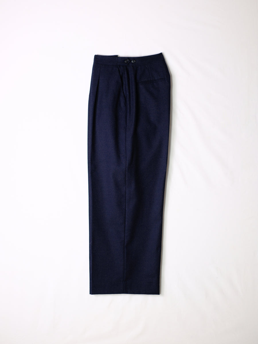 Single Pleat High Waist Trouser in Flannel - Midnight Blue
