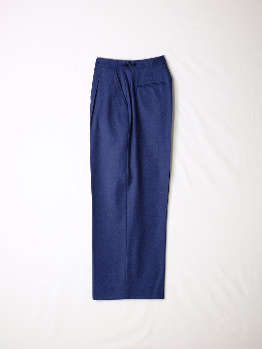 Single Pleat High Waist Trouser in Flannel - Indigo Blue