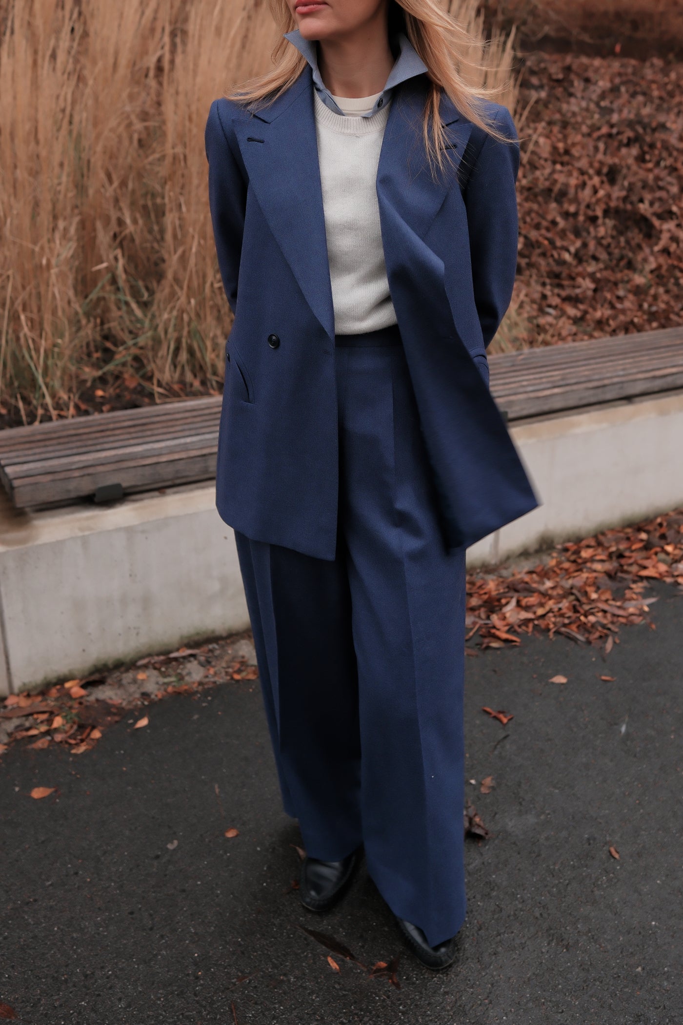 Single Pleat High Waist Trouser in Flannel - Indigo Blue