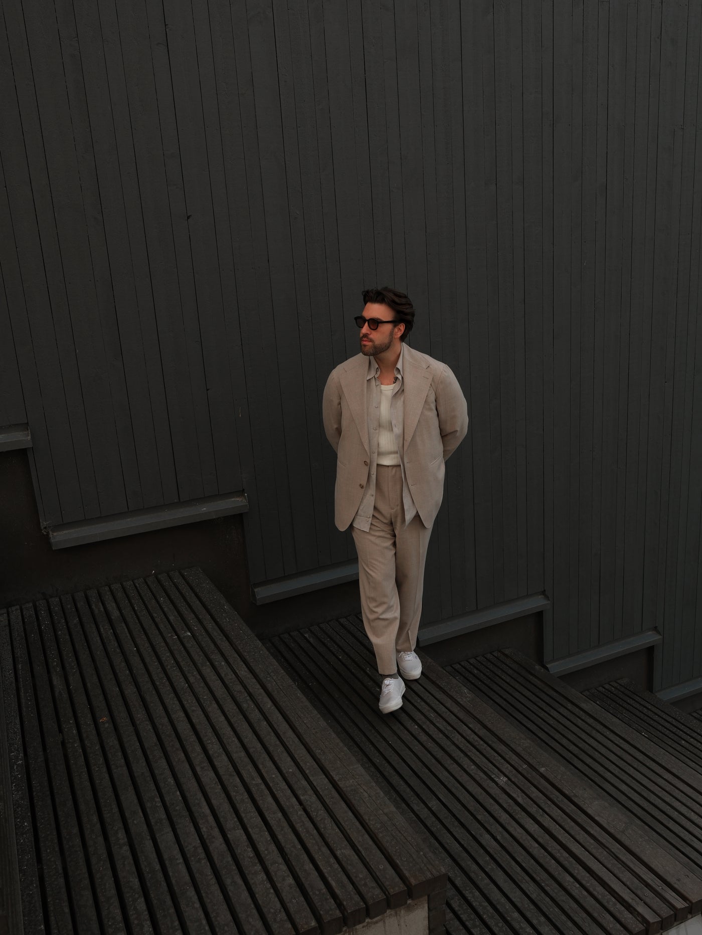Single Breasted Wool/Silk/Linen Suit - Soft Beige