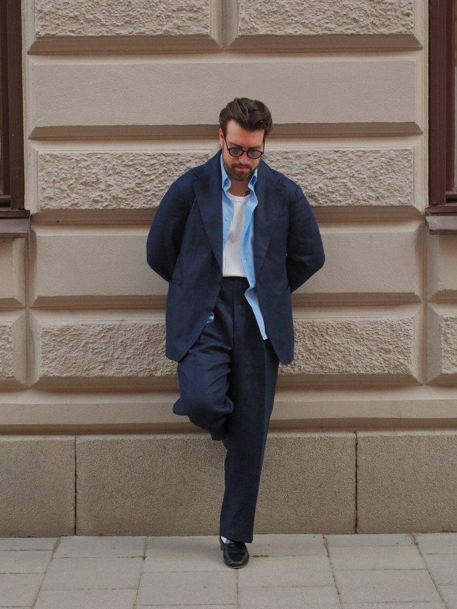 Single Breasted Linen Suit - Midnight Blue