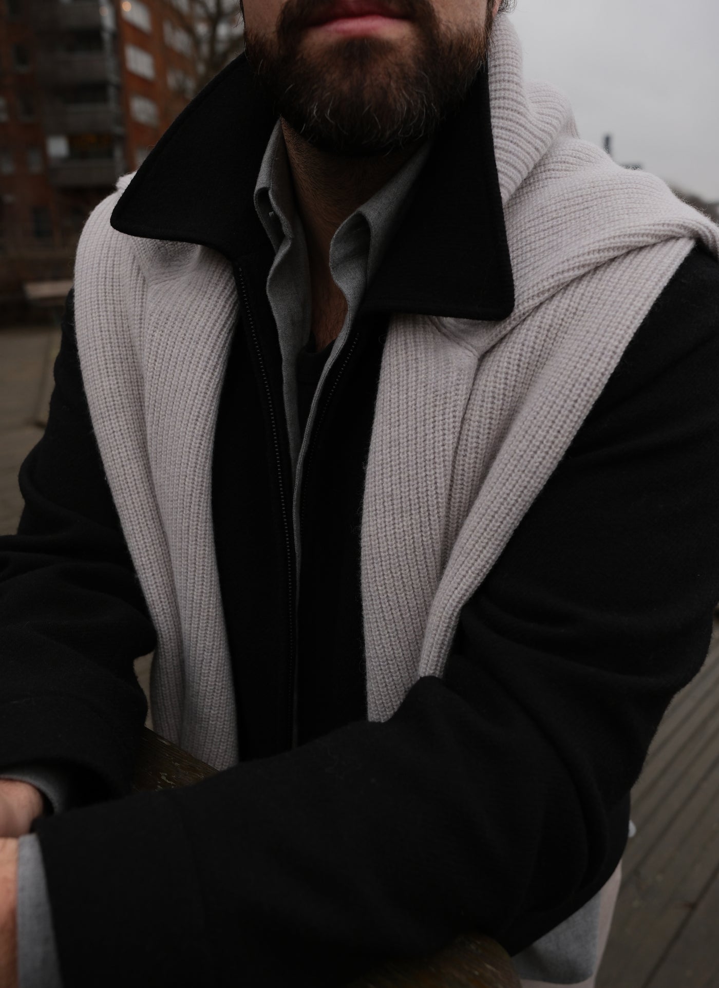 Zip-Up Tweed Jacket - Black