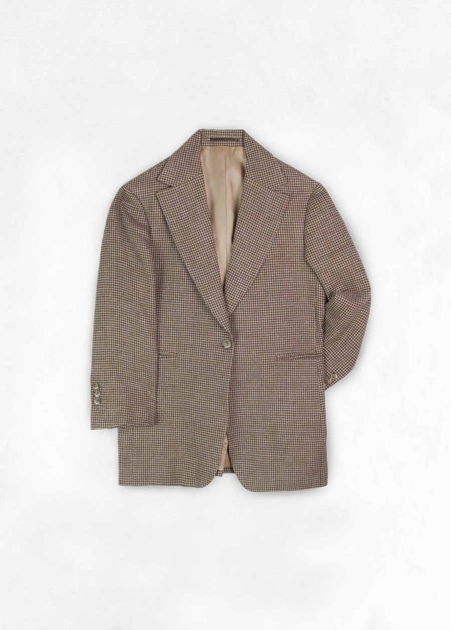 Single Breasted Jacket - Brown Houndstooth