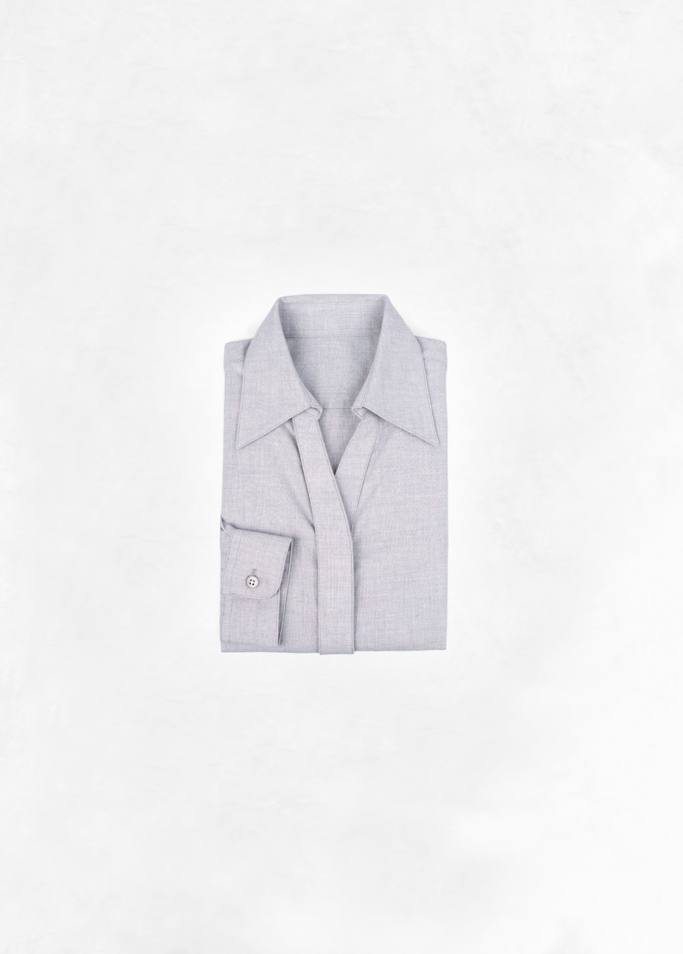 V Collar Cropped Soft Shirt in Flannel - Light Grey