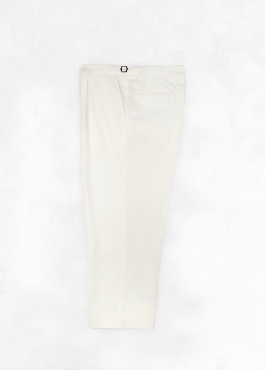 High Waist Single Pleat Trouser - Off-white Wool/Silk/Linen