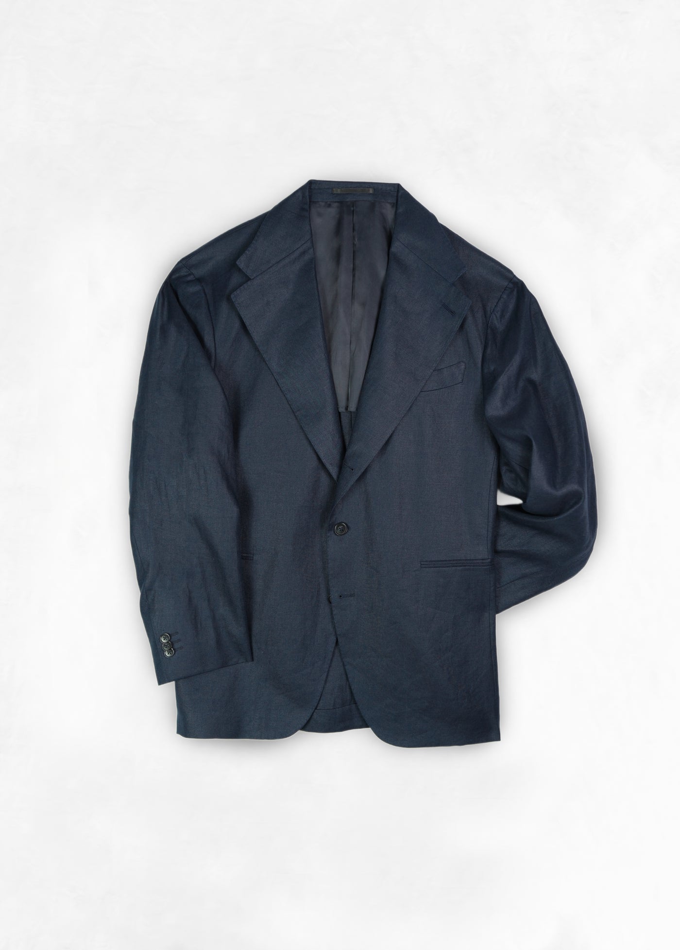 Single Breasted Undarted Jacket in Linen - Midnight Blue