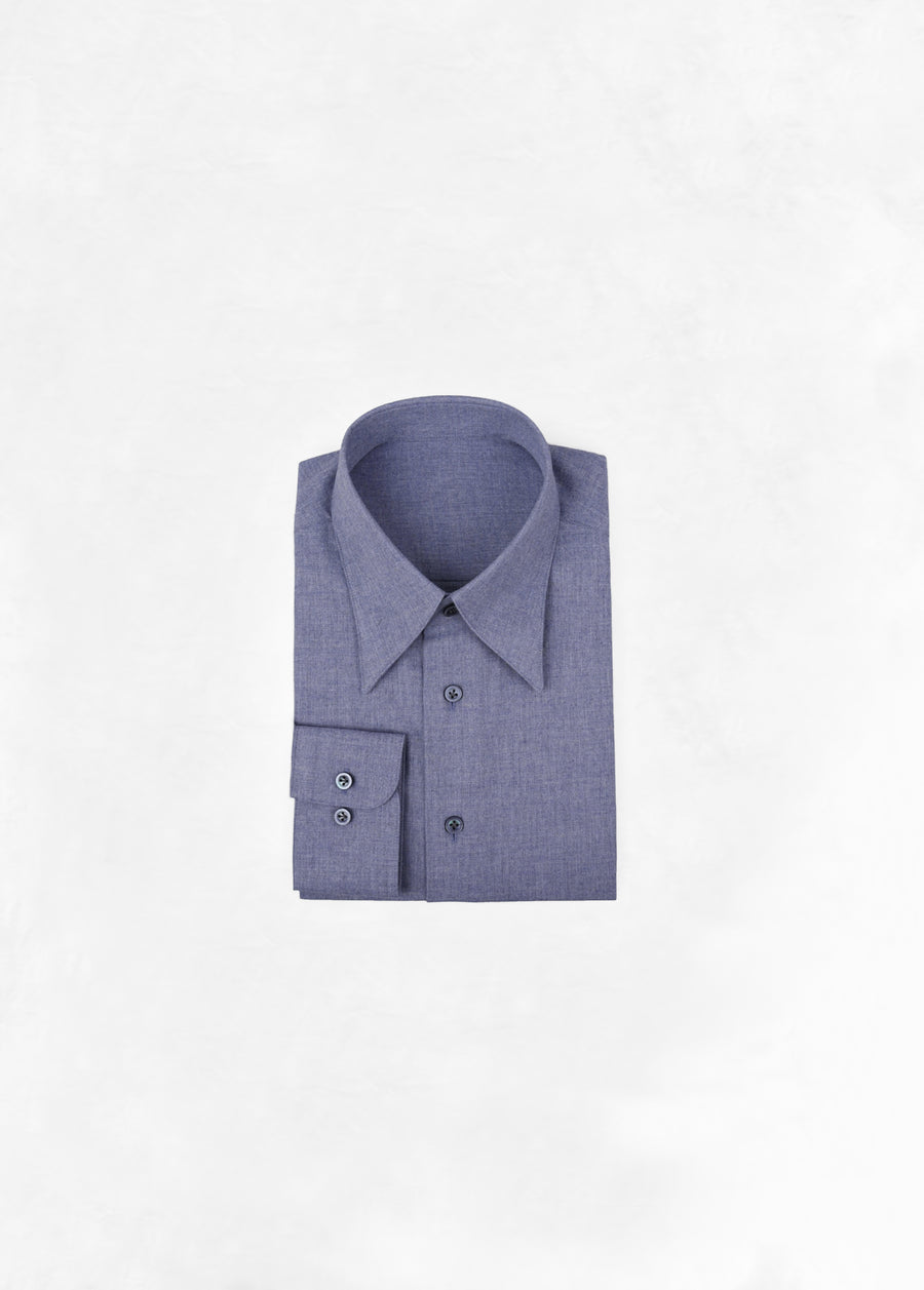 Soft Kent Collar Shirt in Flannel - Pastel Dark Blue