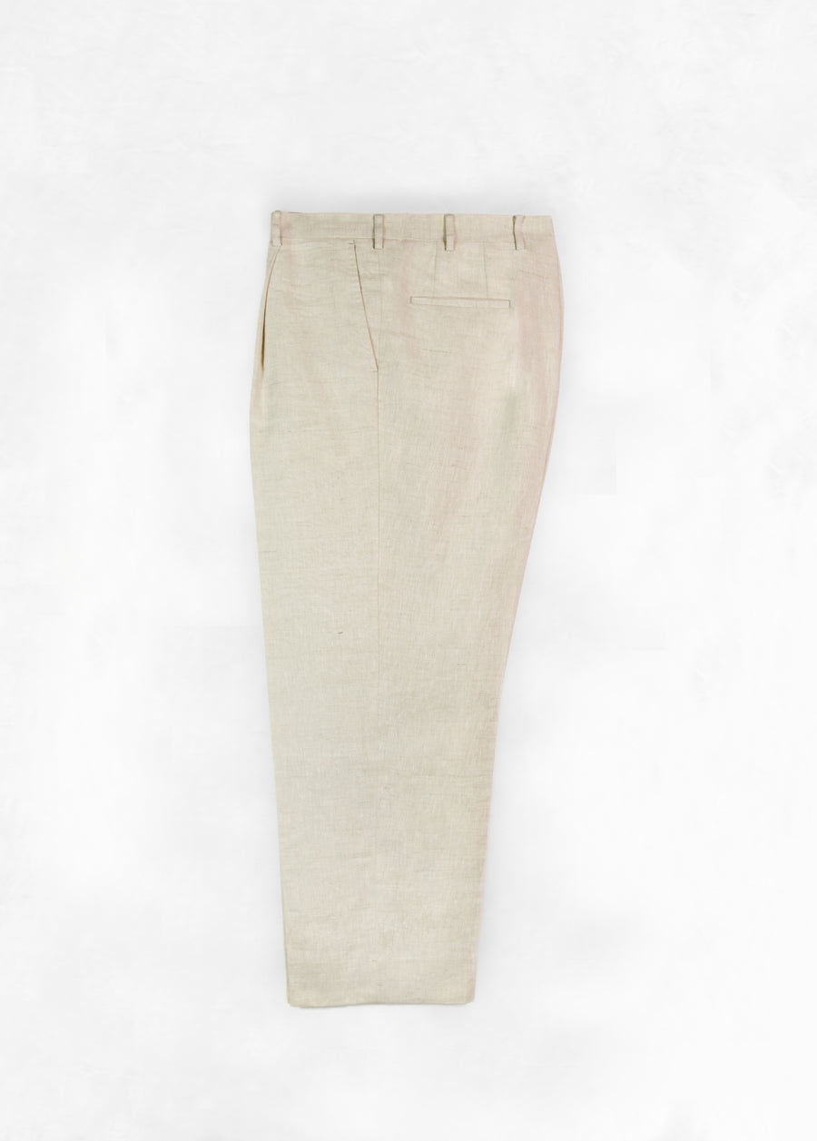High Waist Single Pleat Trouser - Mottled Sand Linen