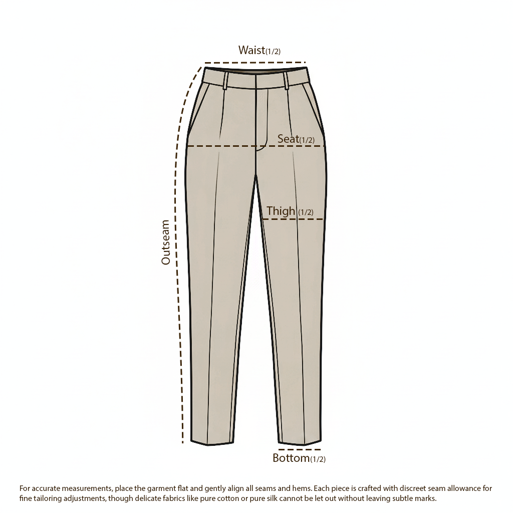 Measuring guide for Black Flannel - High Waist Single Pleat Trouser