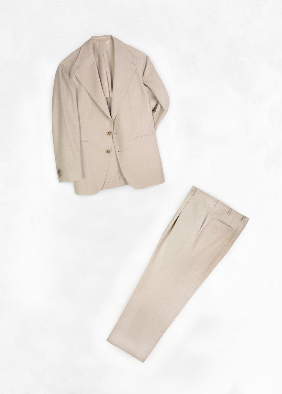 Single Breasted Wool/Silk/Linen Suit - Soft Beige