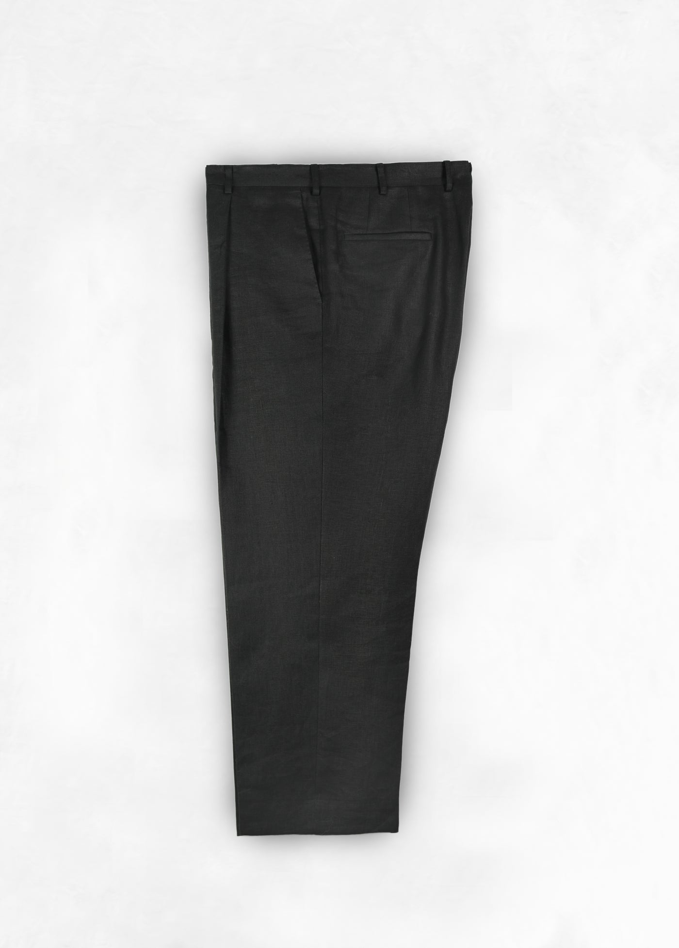 High Waist Single Pleat Trouser - Black Linen