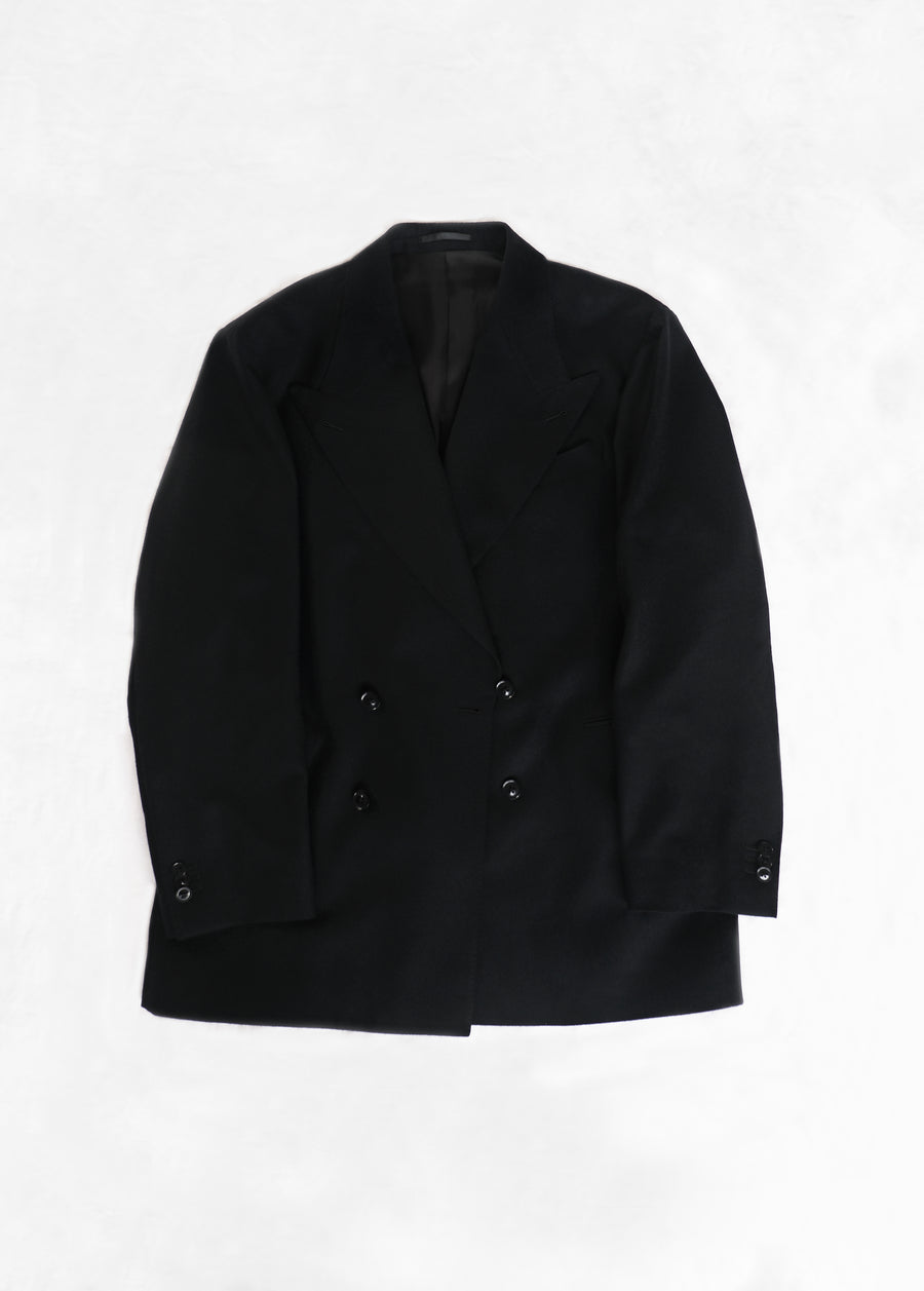 Double Breasted Undarted Jacket in Flannel - Black