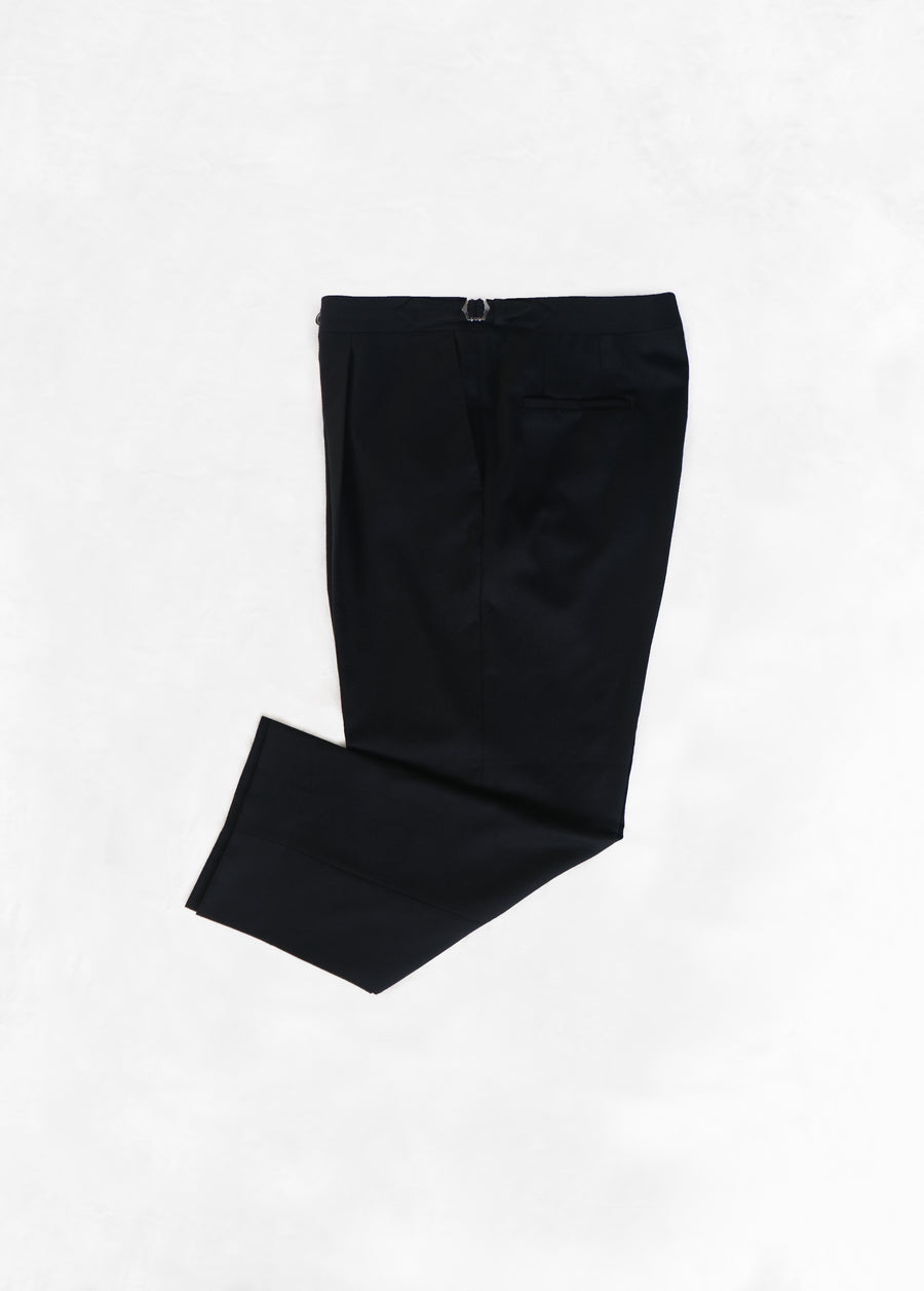 High Waist Single Pleat Trouser in Flannel - Black