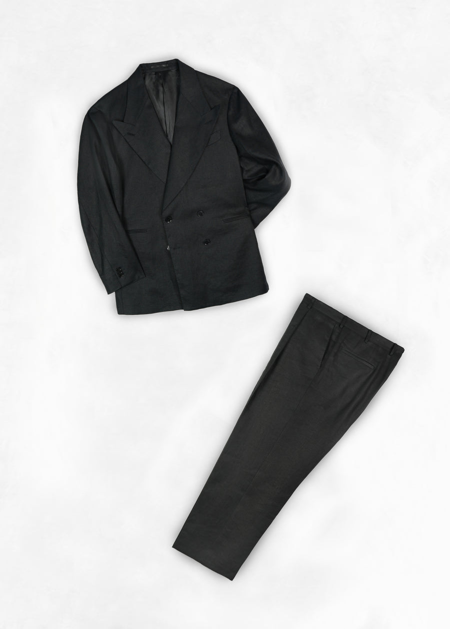 Double Breasted Suit - Black Linen