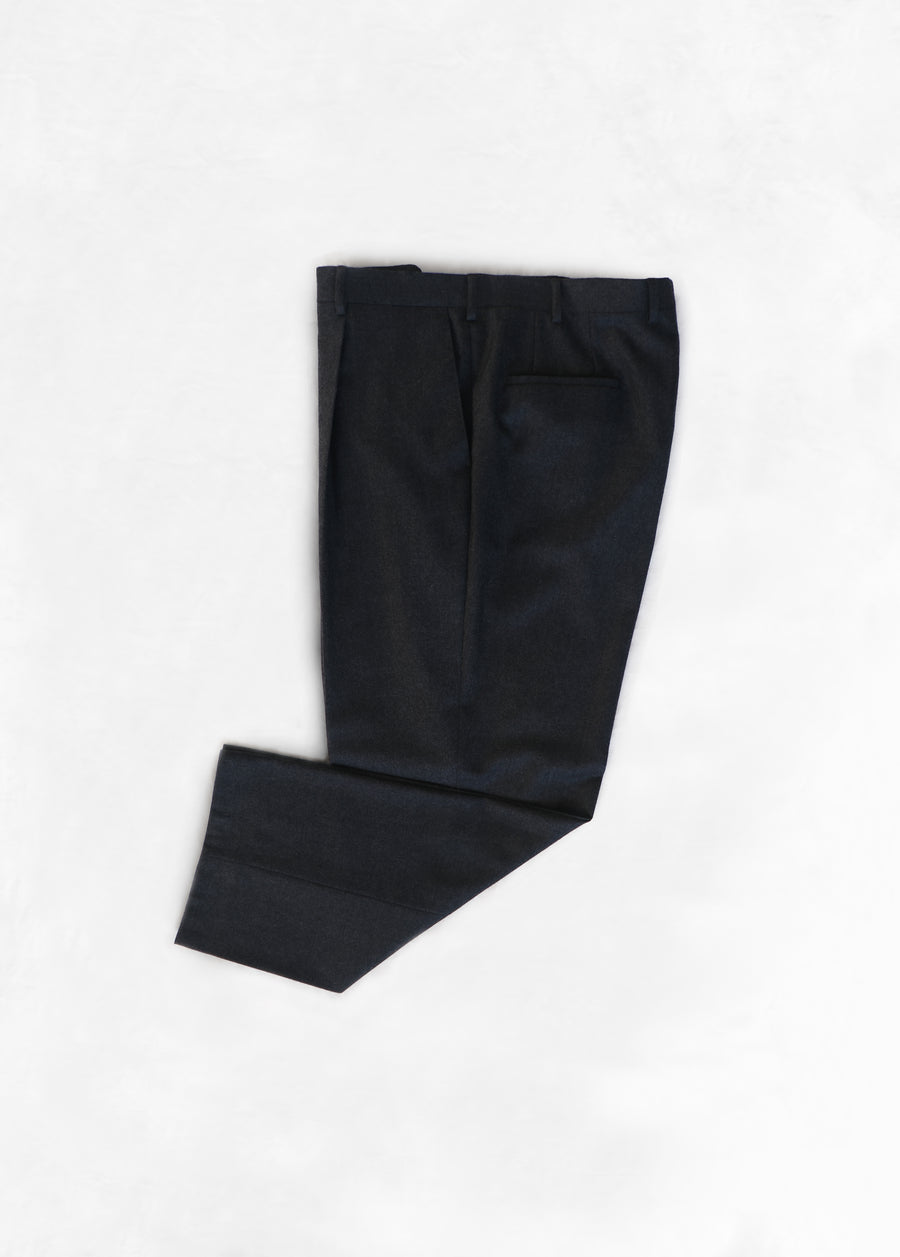 High Waist Single Pleat Trouser in Flannel - Charcoal Grey