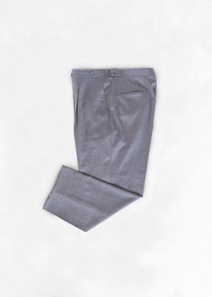 Light Grey Flannel - High Waist Single Pleat Trouser