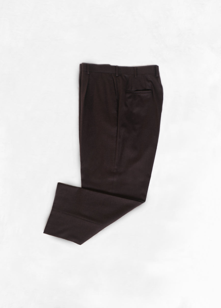 High Waist Single Pleat Trouser in Flannel - Midnight Brown