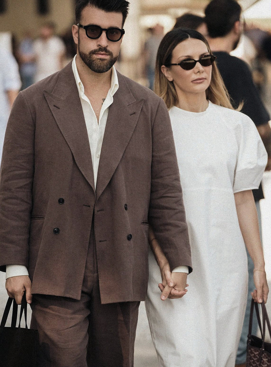 Double Breasted Undarted Jacket - Washed Brown Linen