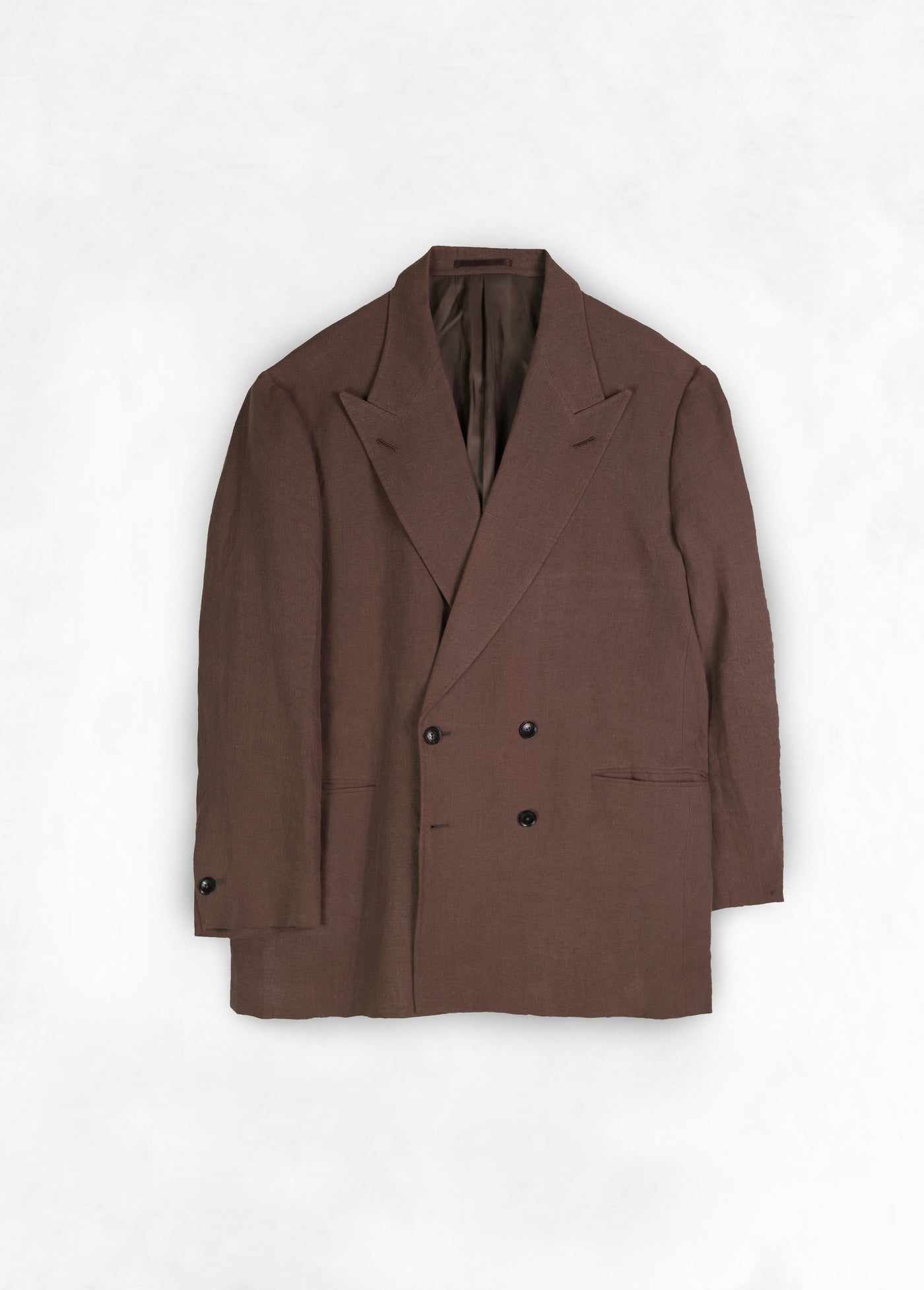 Double Breasted Undarted Jacket - Washed Brown Linen