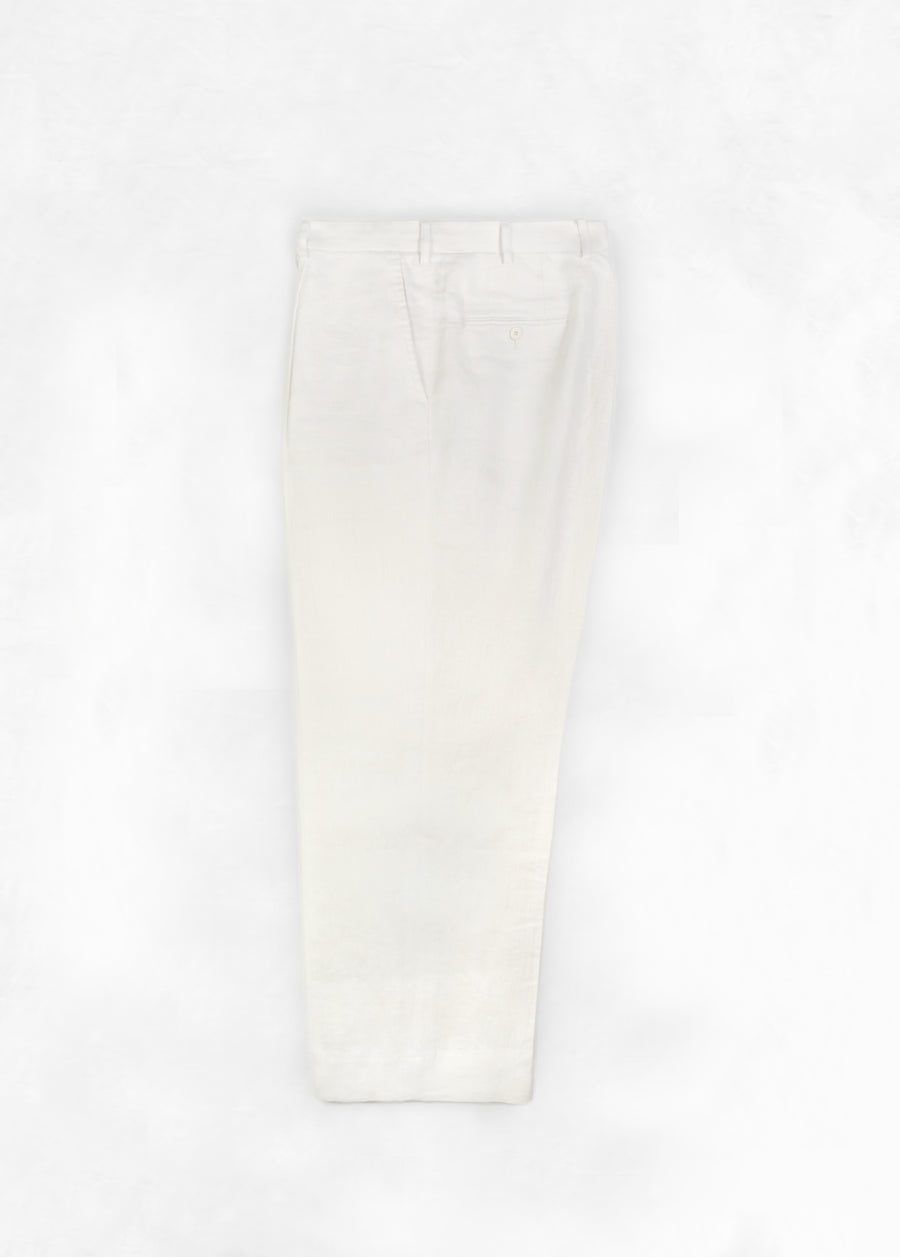 High Waist Single Pleat Trouser - White Linen